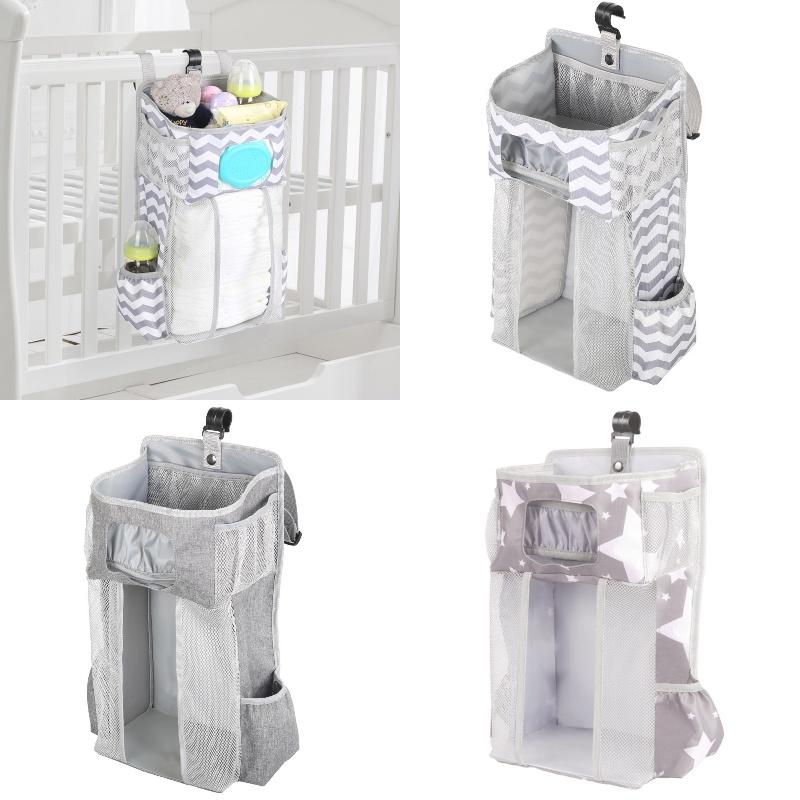 Gray Striped Baby Bedside Hanging Bag Ideal Storage Solution For Nursery