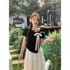 Summer Casual Versatile Unique Design Short-sleeved T-shirt Women's Fashion Small Slim Slim and Thin Sweet Top Ins Tide
