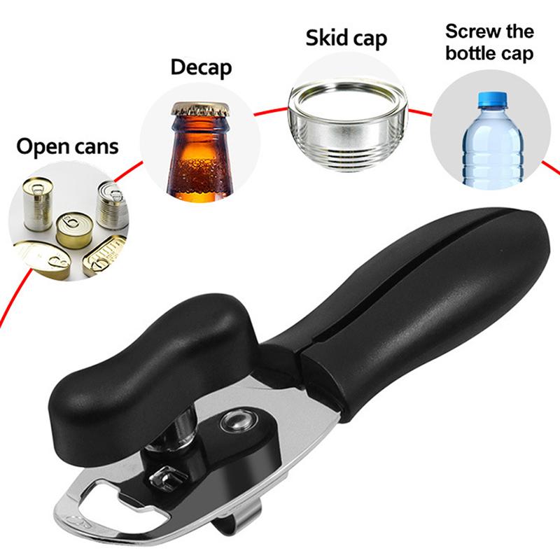 4 In1 Stainless Steel Manual Can Opener With Comfort Grips Sharp Cutting