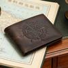 Vintage Genuine Crazy Horse Leather Men's Wallet Embossed Compass Design RFID Blocking Bifold Wallet Retro Simple Credit Card Holder Billfold