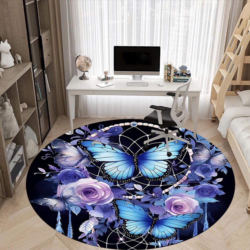 1PC Butterfly Dreamcatcher Office Round Area Rug, Indoor Mat Suitable ForOffice, Under Office Chairs Bedroom Living Room Home Decor, Room Deco, D140