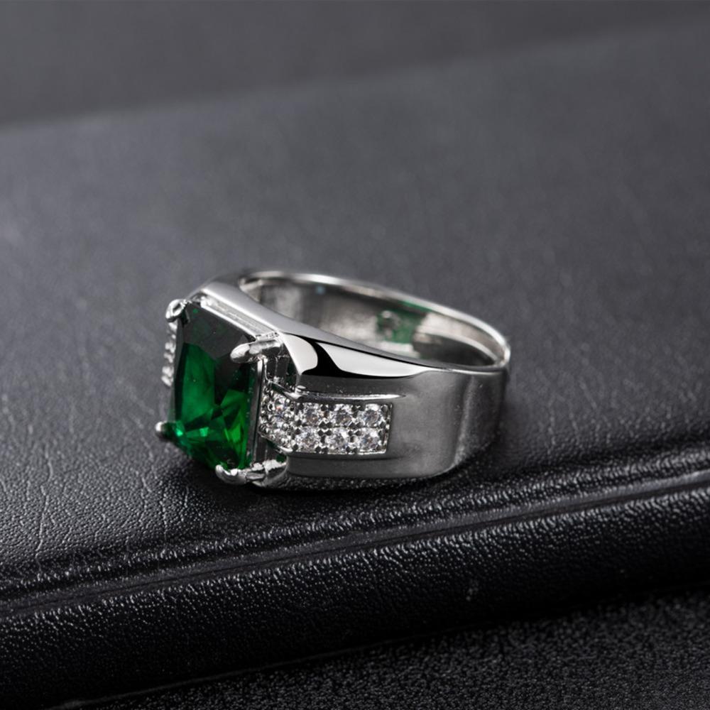 WOSIKATE Vintage Square Emerald Zirconia Gemstone Adjustable Ring For Men Copper Jewellery Business Sapphire Ring