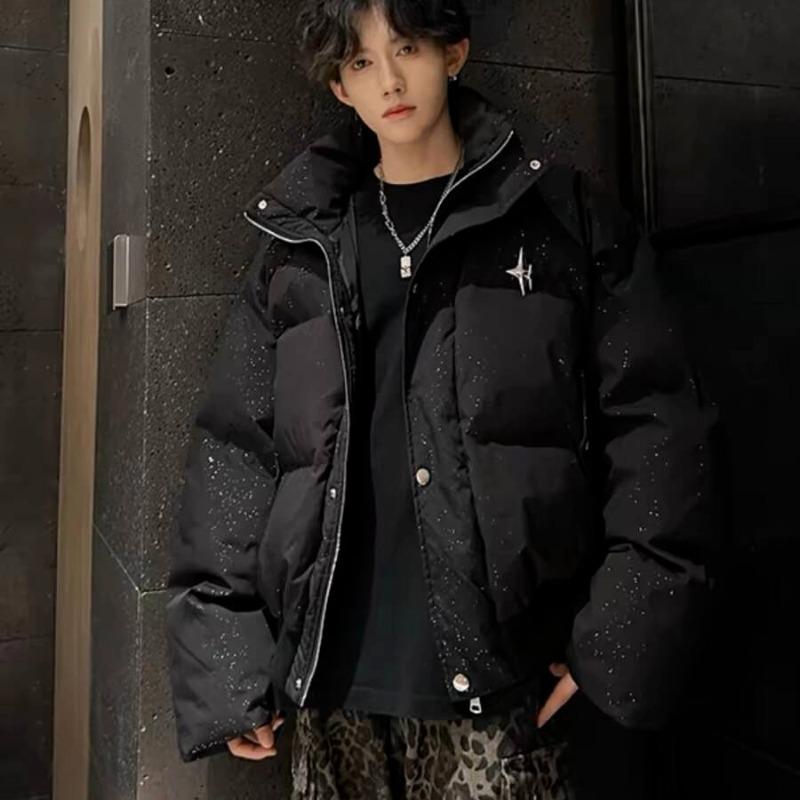 

Men s 2025 Winter Full Sky Stars Print Stand Collar Cotton Jacket – High Street Loose Casual Outerwear M чорний