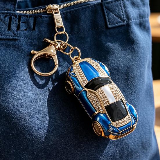 Small Gift for Friends Sports Car Keychain with Sparkling Rhinestones, Durable Zinc Alloy Enthusiasts Stylish Pendant, Decorative Compact Key