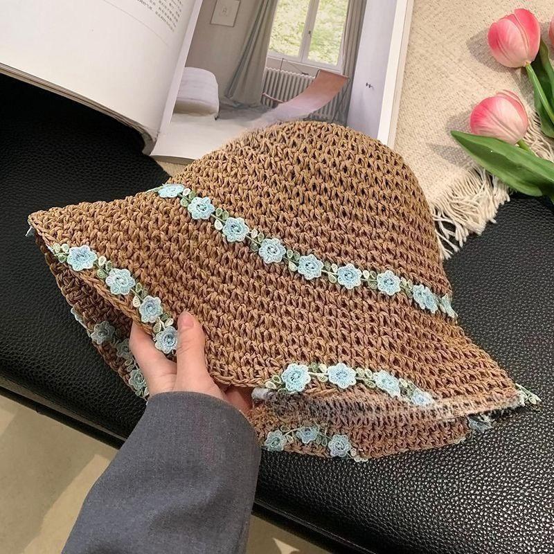 Ethnic Style Big Brim Straw Hat Women's Summer Seaside Vacation Beach Hat Sunshade Sunscreen Bucket Hat Straw Sun Hat