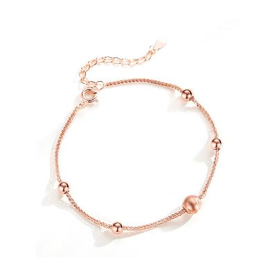 S925 Sterling Silver Bean Bracelet for Women with Sterling Silver Ins Design, Korean Version of Light Luxury Rose Gold Round Bead Bracelet