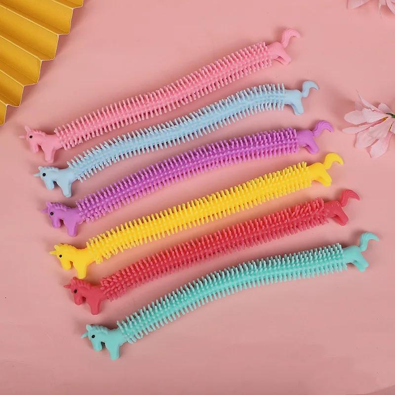 TPR Rope Kids Toy 12Pcs Funny Unicorn Pull Worm Stretch String Birthday Party Game Favors Gift Children Stress Relief Fidget Toy