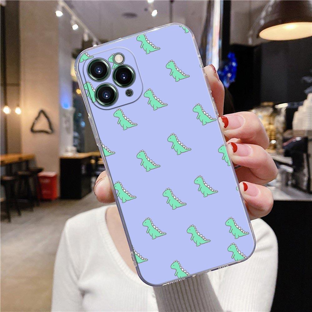 Transparent Phone Case For Apple iPhone 12 11 13 Pro Max Mini XS X XR 7 8 Plus SE 2020 Cases Cover Cute Cartoon Dinosaur Animal