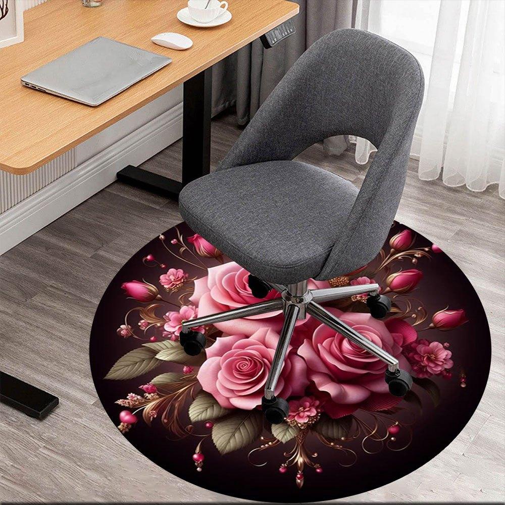 

Romantic Pink Rose Bouquet Wall Art DecorRound Non-Slip chair mat chair carpet for office Rugs for Office Decor Gift For Valentine s Day Mother s Day 80cm by 80cm