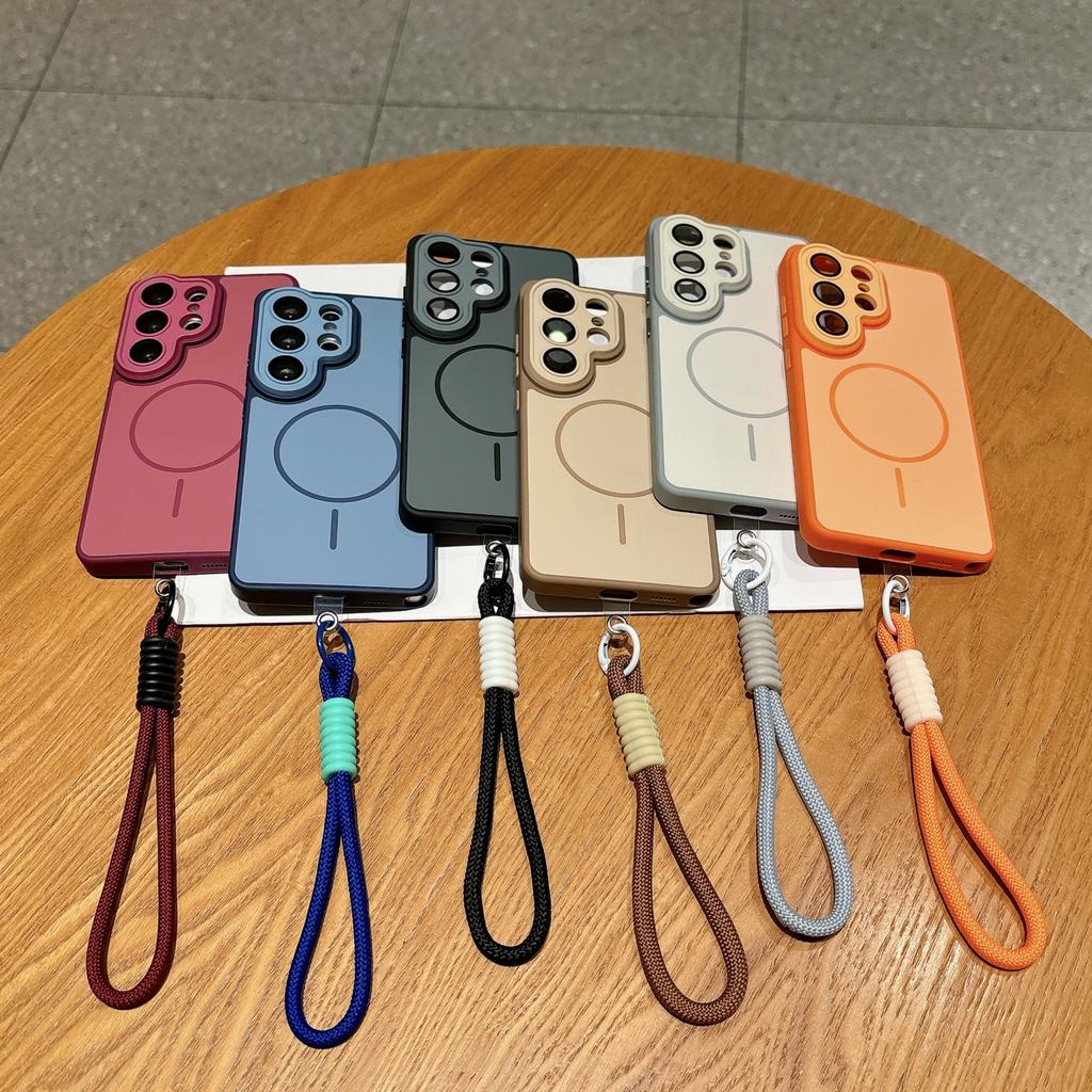 Applicable to Samsung S26Ultra mobile phone case two-color skin-sensitive magnetic belt lanyard S25 anti-drop matte A57 protective cover