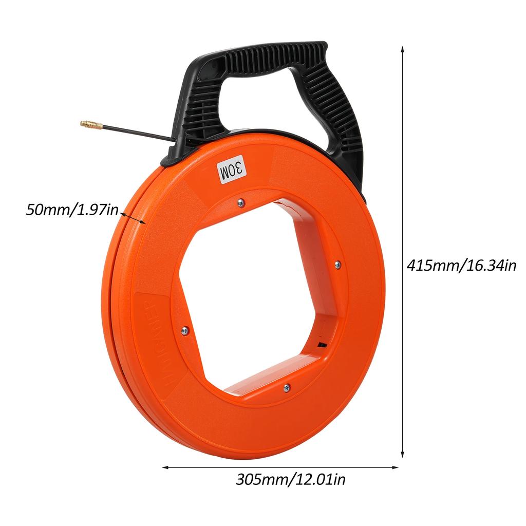 Cable Retractable Aid 30m High-Quality Retractable Spiral Including 6 Adapters Pull Wire for Empty Pipes with Shatterproof Cable