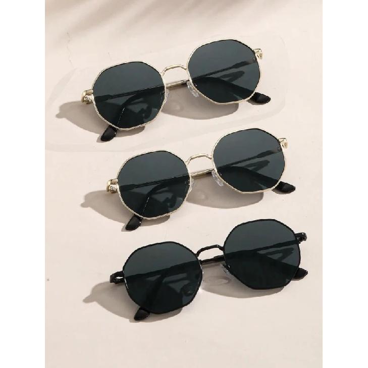 2 Pcs Metal Geometric&Round Frame Fashion Classical Sunglasses For Vacation Decors Photo Props