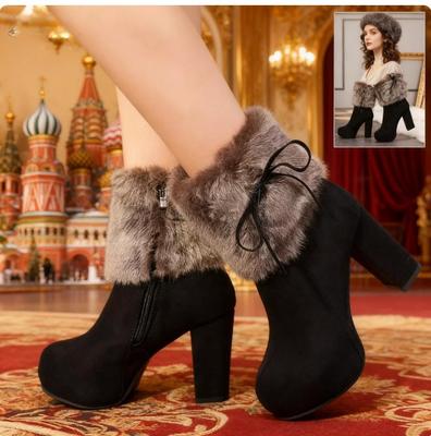 Winter Shoes Women High Heels Boots Fur Warm Shoes Fashion Modern Ladies Super Square High Heel 10cm