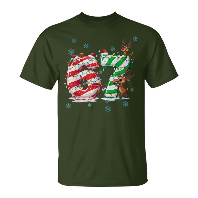 67 Christmas Candy Cane Six Seven Reindeer & Lights T-Shirt