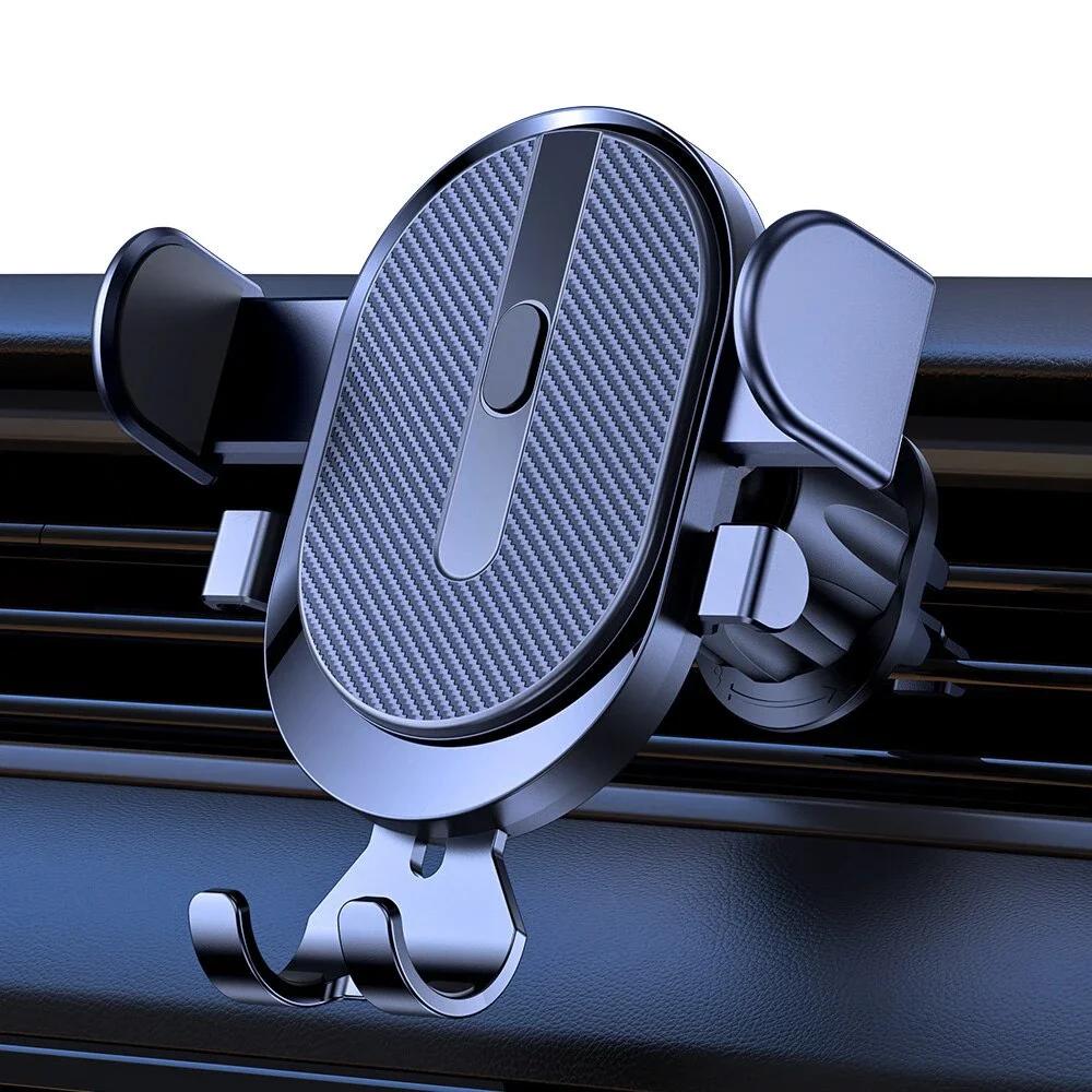 Car Vent Phone Holder with Auto-Lock - Universal Car Mount with One-Touch Release & Carbon Fiber Design