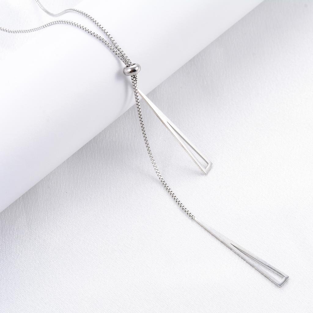 Adjustable Pull Stainless Steel Sweater Box Chain Y Lariat Necklace for Women Girl Geometric Triangle Pendant Clavicle Choker