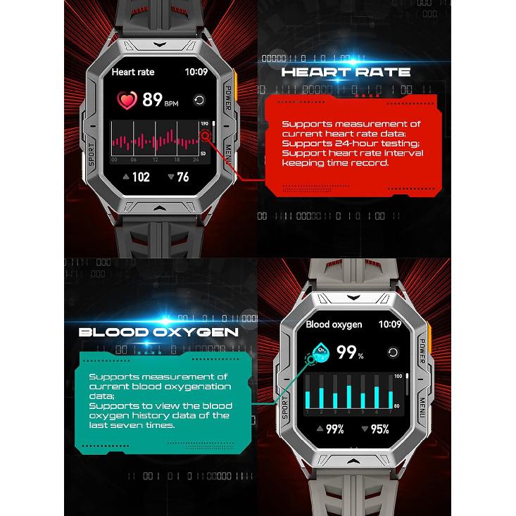 Smart Watch Answer/Make Calls Compass Barometer 1000mAh Extra-Long Battery Rugged 100+ Sports Modes Outdoor Military 2.13 inch AMOLED Smart Watches