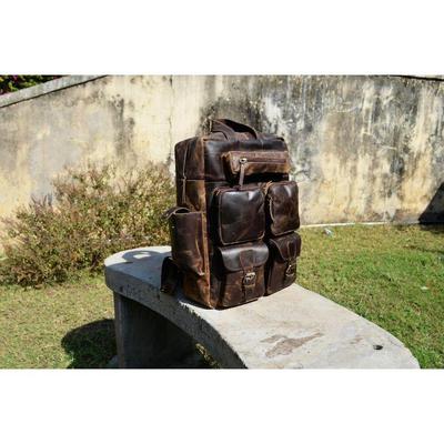 17-palcový kožený ruksak, cestovný ruksak, vintage taška na notebook, školský školský batoh, vonkajší batoh na plece pre mužov, ženy