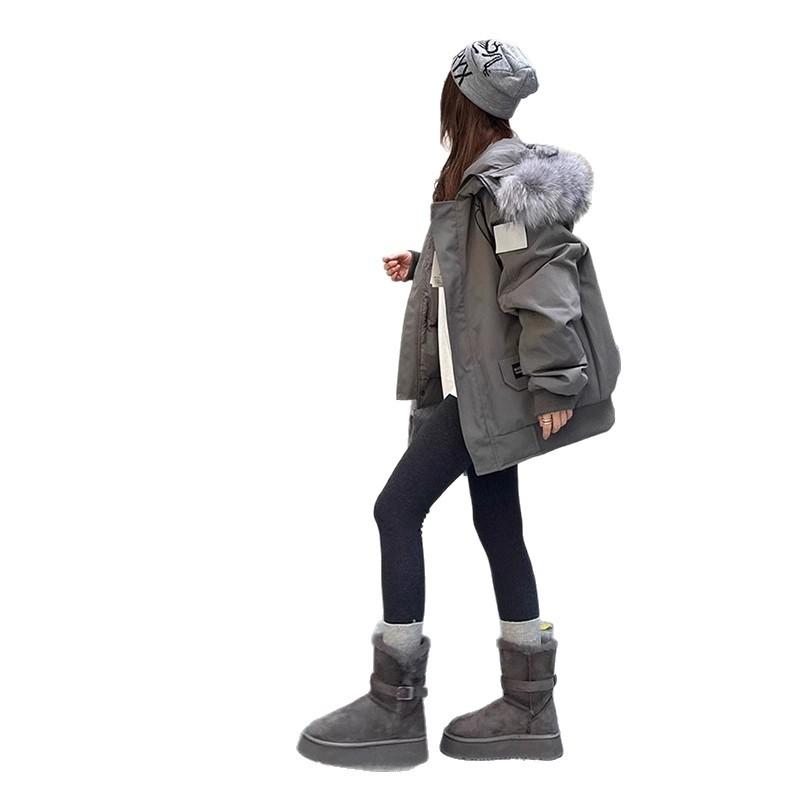 Height-increasing Small Long Tube Winter Thick-soled Snow Boots Women's Velvet Thickened Tube Snow Cotton Shoes Gray New 2025