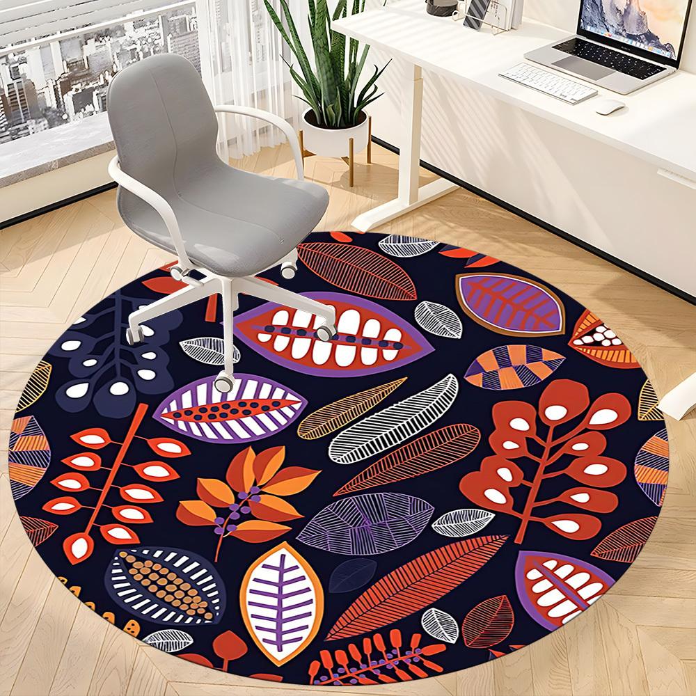 1pc Leaf Pattern Office Round Area Rug,  Mat Suitable For Office, Under Office Chairs Bedroom Living Room Home Decor, Room Deco