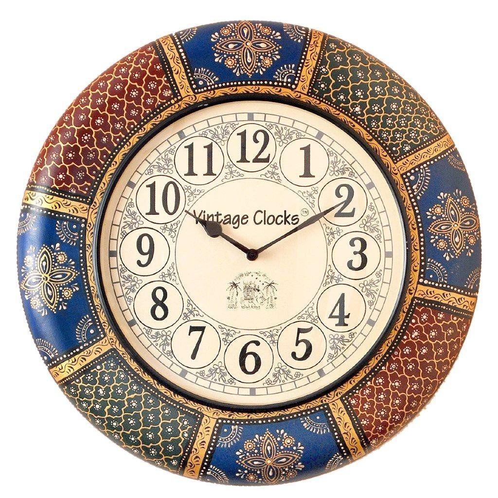 Large Hand-Painted Varli Design Abstract Wall Clock