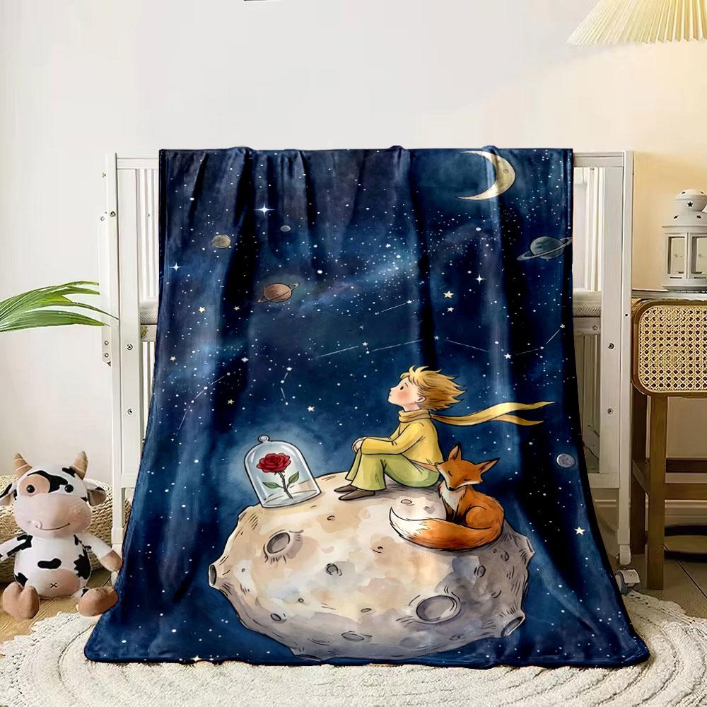 

A boy and a fox sit on an asteroid, gazing at the starry night sky. for all seasons blanket lunch break throw gift 80cm x 120cm