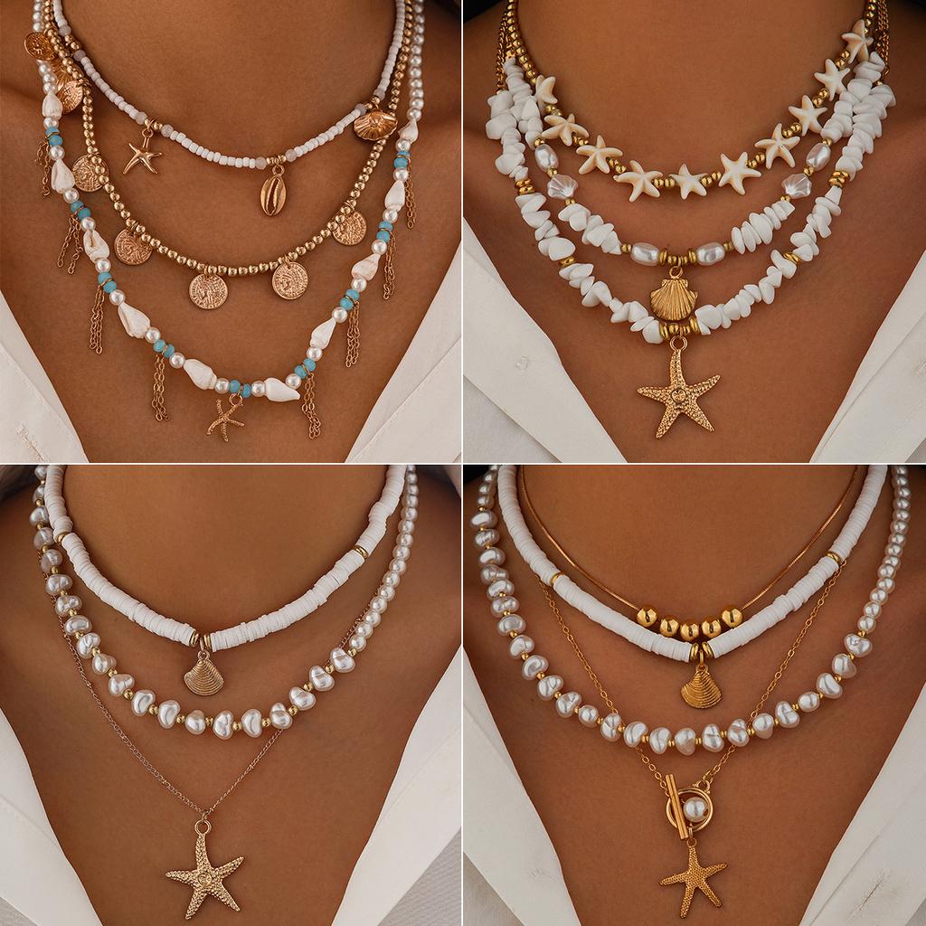 INS Style Reluster Pearl Necklace For Women Irregular Shell Starfish Pendant Collarbone Chain Girls Fashion Jewelry Neck Chain