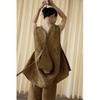 Autumn Origami-Inspired Sleeveless Linen Top with Mottled Texture