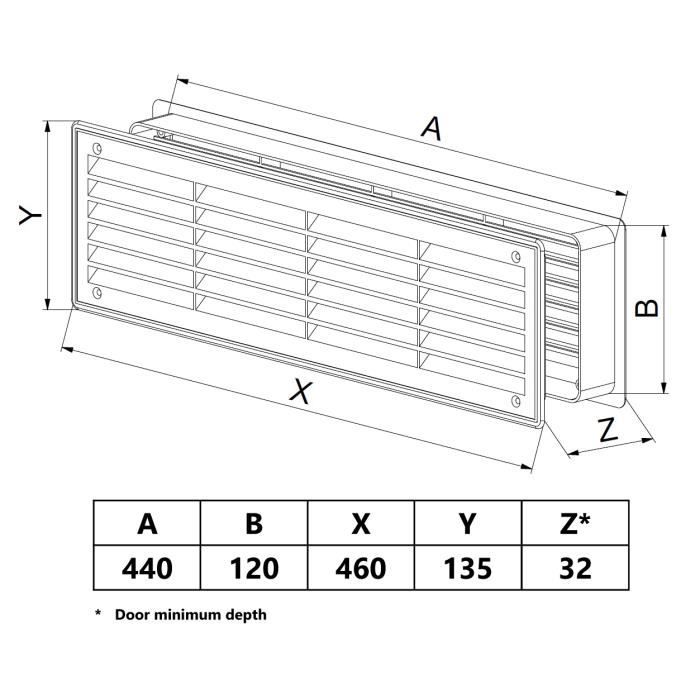 120x440mm Porte Intérieure En Plastique Ventilation Grille D'évacuation D'air Collier Blanc Couleur