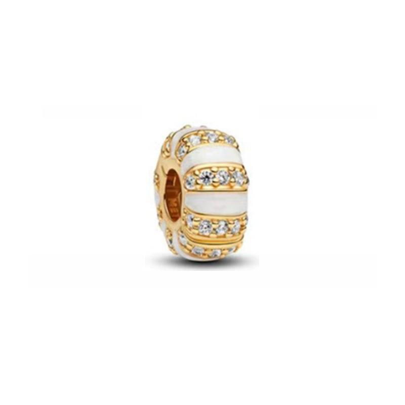 

925 Silver Gold-tone Rose Ginkgo Leaf Polished Openwork Dangle Charm Pavé Eternity Band Bead Vintage DIY Jewelry Custom Bracelet