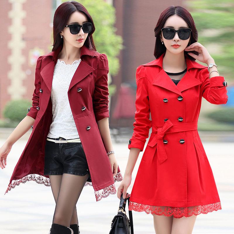 Women's Mid-Length Double-Breasted Spring & Autumn Casual Slim Fit Korean-Style Windbreaker Jacket
