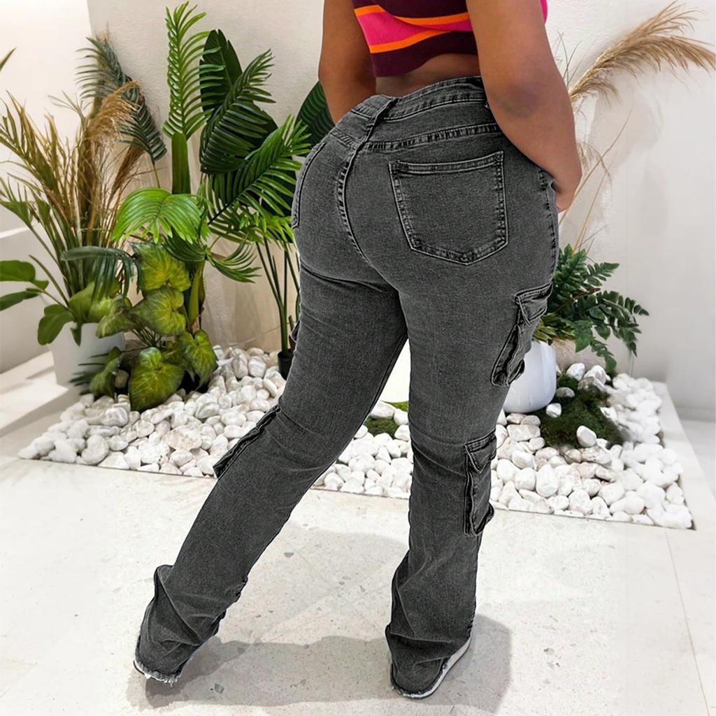 Women's Solid Color Casual Fashion Pants, Solid Color Versatile Slim Fit Jeans