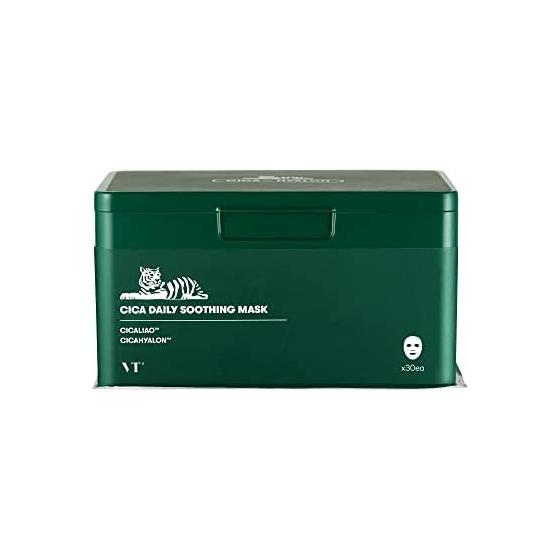 VTCOSMETICS [Оригинальный продукт] Cica Ежедневная успокаивающая маска для лица 30 листов (х 1) Увлажнение Чувствительная Кожа Сухая Кожа Уход за Кожей Уход за Грубой Кожей Поры