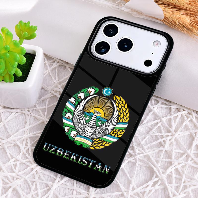 Emblem of Uzbekistan National Flag Phone Case for iPhone 17 Air 16 15 11 12 14 13 Pro Max Shockproof Cover