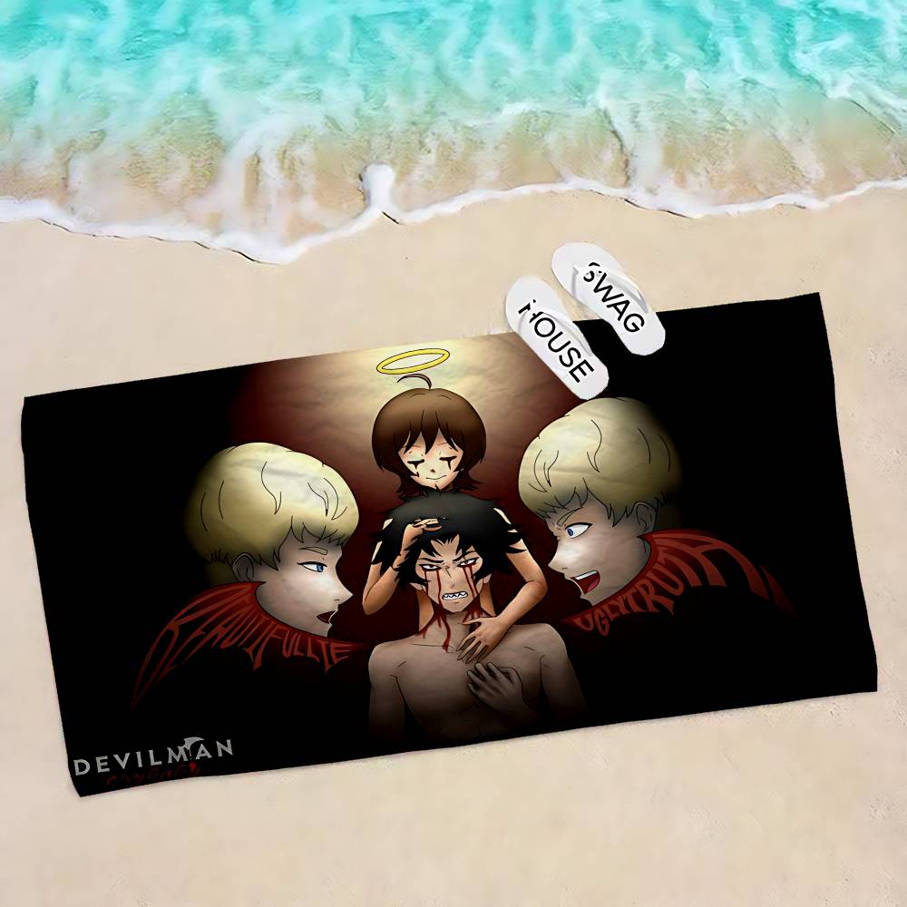 Devilman Crybaby Anime Bath Towel Microfiber Soft Water Absorbing Breathable For Girl Kids Decorative Cartoon Beach Towel