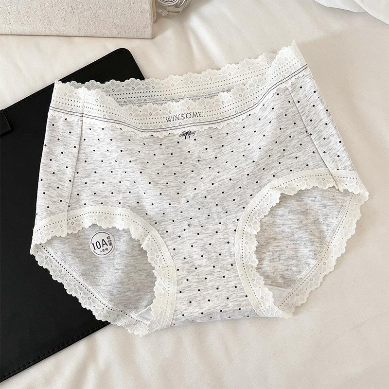 Plus Size Lady Spring Lace Pure Cotton 10A Antibacterial Extended Crotch Waist Triangle Briefs