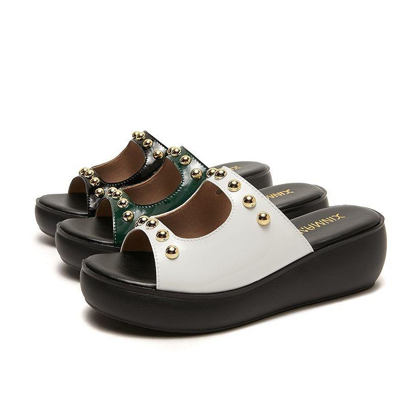 

Новые модные классные тапочки большого размера на наклонном каблуке в одну линию на толстой подошве для женщин