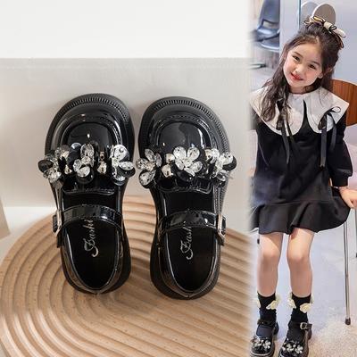 Chaussures de Princesse à Strass pour Filles Printemps et Automne Nouvelles Chaussures en Cuir Verni Version Coréenne pour Petites Filles Polyvalentes Mode Chaussures en Cuir Étranger