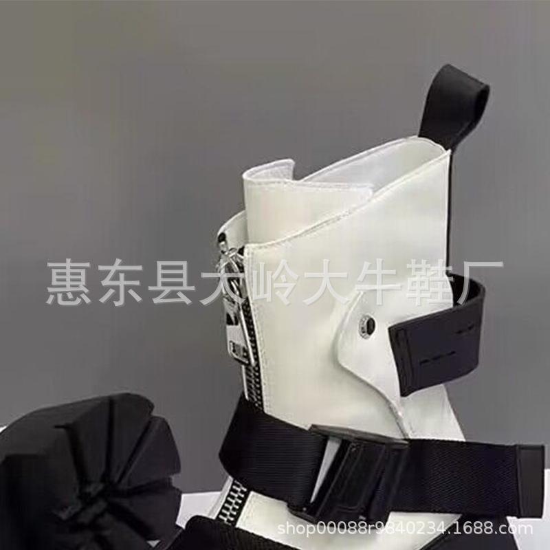 

Leather Martin boots for women s autumn and winter new square head color matching thick-soled front zipper short boots belt buckle Chelsea boots for w 40