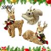 Standing or Lying Figurines Handmade Straw Deer/Squirrel Christmas Ornaments with Scarf, Retro Pastoral Style Exquisite Scarf Accessories Rustic