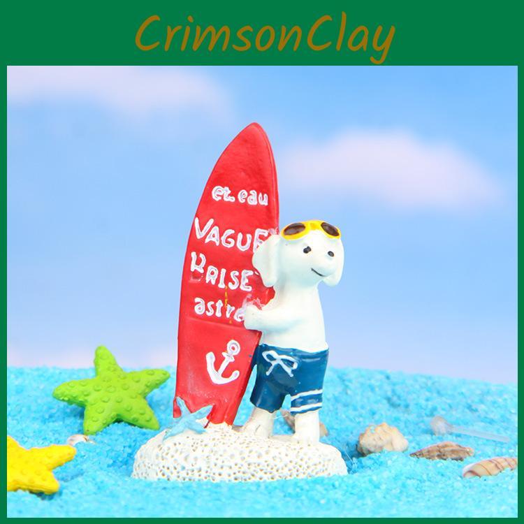 Resin Dog Surfing Miniature For Diorama And Scene Decoration Gift Collectible