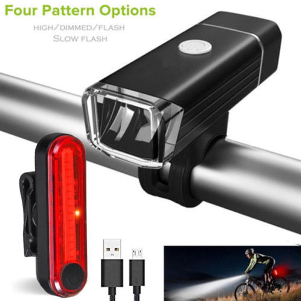 LED Bike Bicycle Lights Set USB Rechargeable Mountain Cycle Front Back Headlight Black headlights + red taillights #1