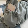 Pleated Canvas Shoulder Bag Drawstring Casual Underarm Bag Simple Cloud Crossbody Bag  Women