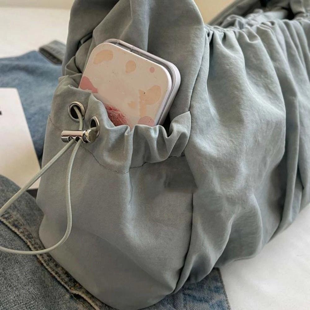 Pleated Canvas Shoulder Bag Drawstring Casual Underarm Bag Simple Cloud Crossbody Bag Women