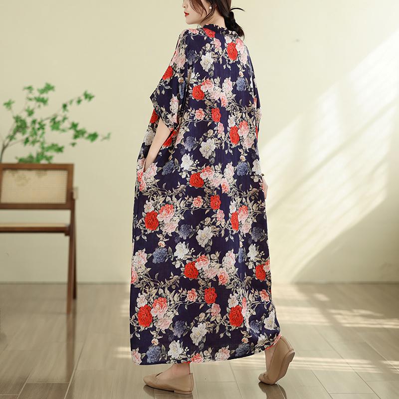 DIMANAF New 2026 Women Plus Size Summer Beach Long Dress Cotton Loose Oversize Casual Lady Maxi Vintage Print Sundress