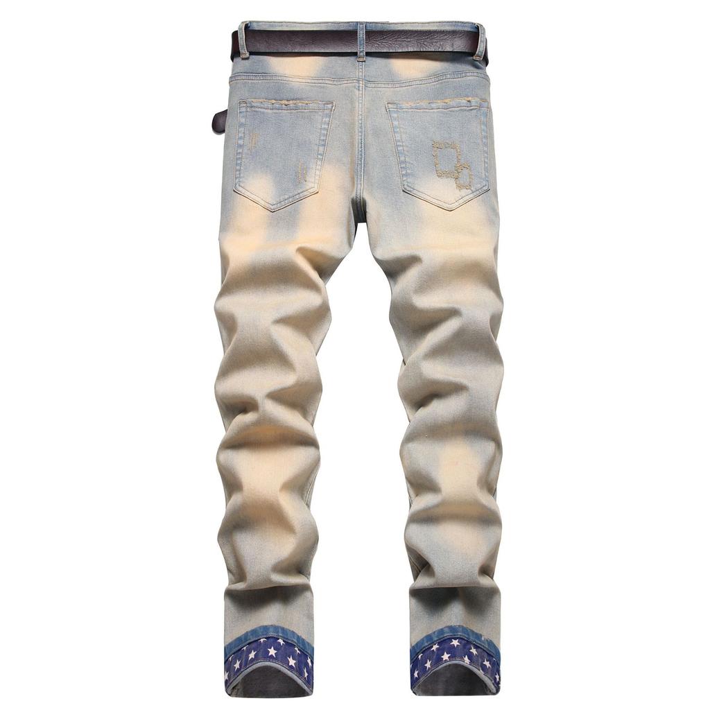 European And American Style Youth Embroidery Retro Flanging Fashionable Elastic Denim Pants