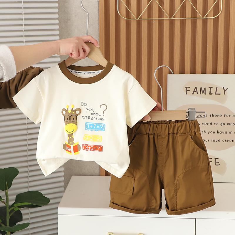 

Детский комплект с короткими рукавами для мальчиков от 0 до 5 лет, повседневный топ с рисунком и шорты, удобный комплект из двух предметов для малышей XXL коричневый