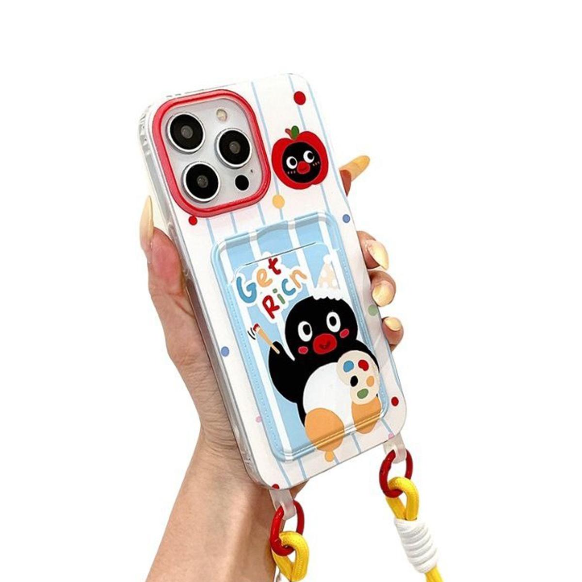

Hanging Rope Card Bag Phone Case Simple Anti Fingerprint Skin Feeling Fully Wrapped Edge Creative Internet Celebrity Couple Cartoon Hanging Rope For iPhone 17 Pro Max