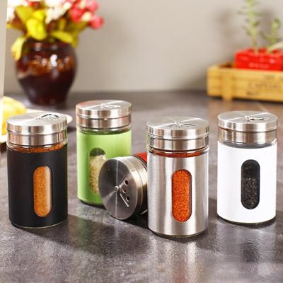 Stainless Steel Seasoning Jars Glass Spreading Bottle Barbecue Seasoning Pot Pepper Bottle Toothpick Holder Salt Shaker Rotating