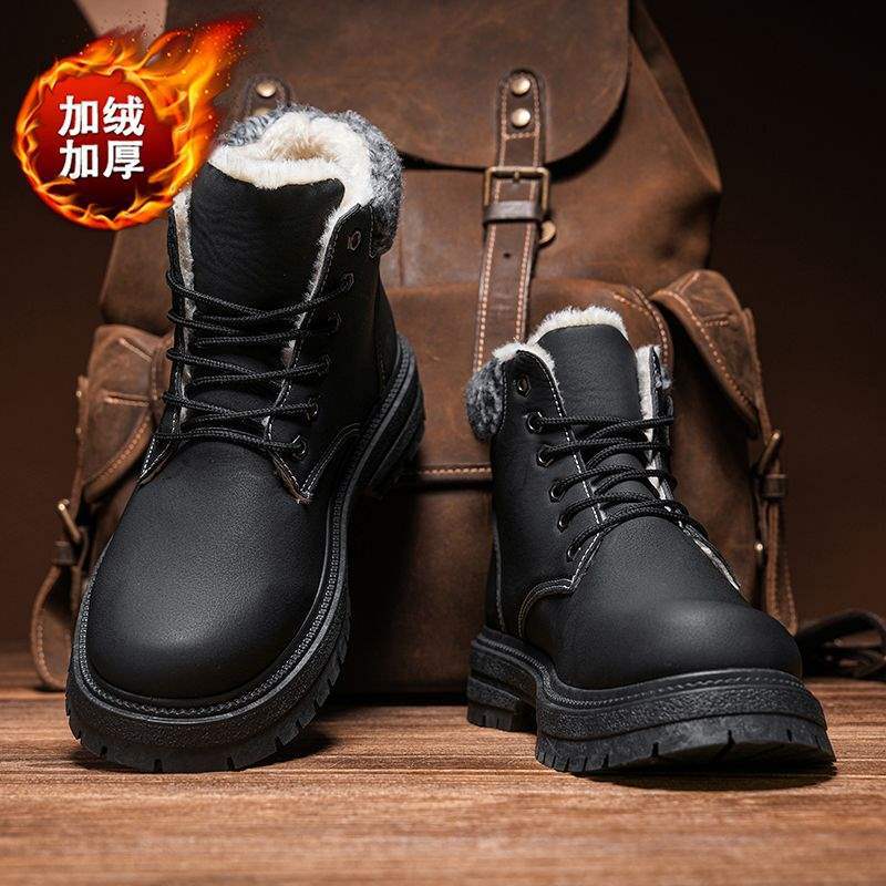 2025 Winter New Snow Boots Men's Velvet British Thermal Tooling Shoes Thick-soled High-top Waterproof Northeast Cotton Shoes